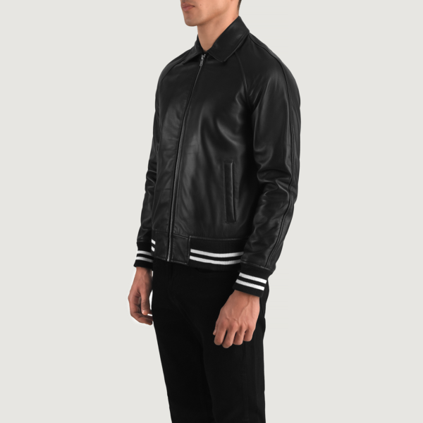 Walton Black Leather Varsity Jacket - Image 5