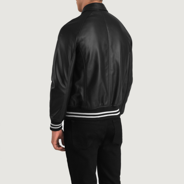 Walton Black Leather Varsity Jacket - Image 6