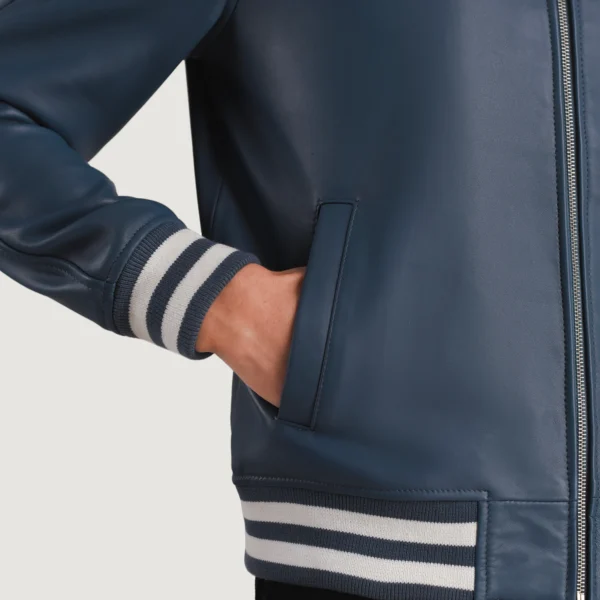 Walton Blue Leather Varsity Jacket - Image 2