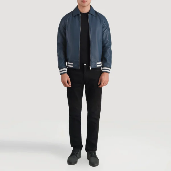 Walton Blue Leather Varsity Jacket - Image 3