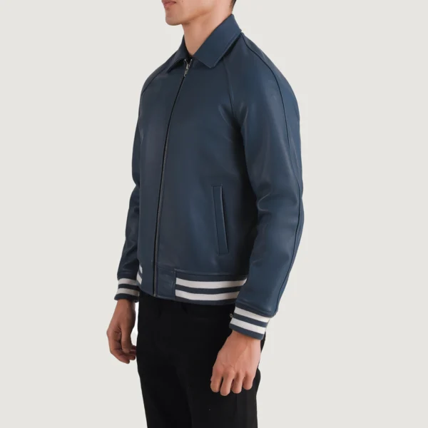 Walton Blue Leather Varsity Jacket - Image 5