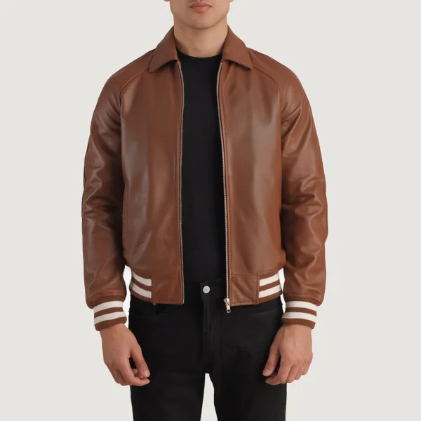 Walton Brown Leather Varsity Jacket - Image 3