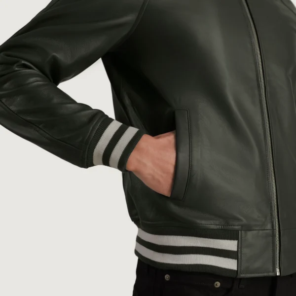 Walton Green Leather Varsity Jacket - Image 2