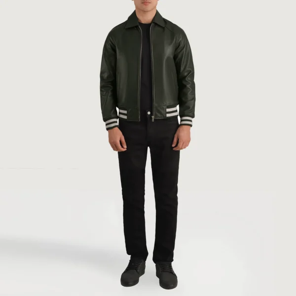 Walton Green Leather Varsity Jacket - Image 3