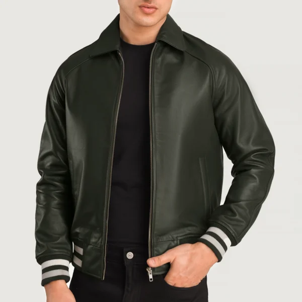 Walton Green Leather Varsity Jacket - Image 4