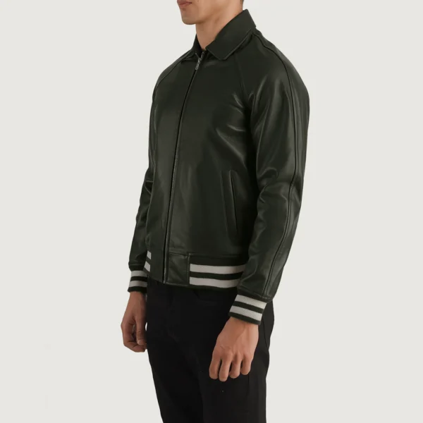 Walton Green Leather Varsity Jacket - Image 5