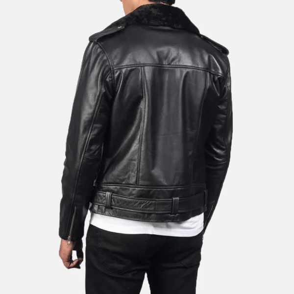 Furton Black Leather Biker Jacket - Image 3