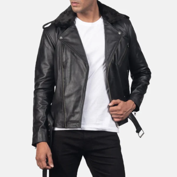 Furton Black Leather Biker Jacket - Image 4