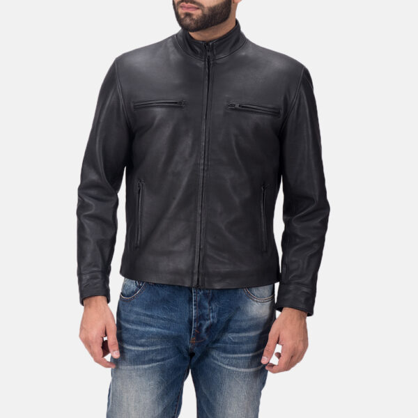 Austere Matte Black Leather Biker Jacket - Image 2