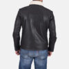 Shearling Collar Leather Jacket in Black on Sale