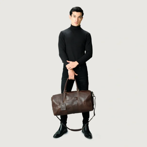 The Darrio Vintage Brown Leather Duffle Bag - Image 9