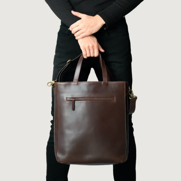 Poet Vintage Brown Leather Tote Bag - Image 9