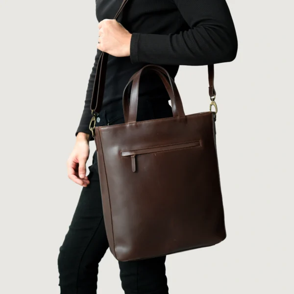 Poet Vintage Brown Leather Tote Bag - Image 5