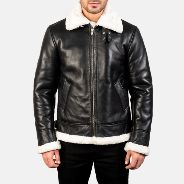 Francis B-3 Black & White Leather Bomber Jacket - Image 6