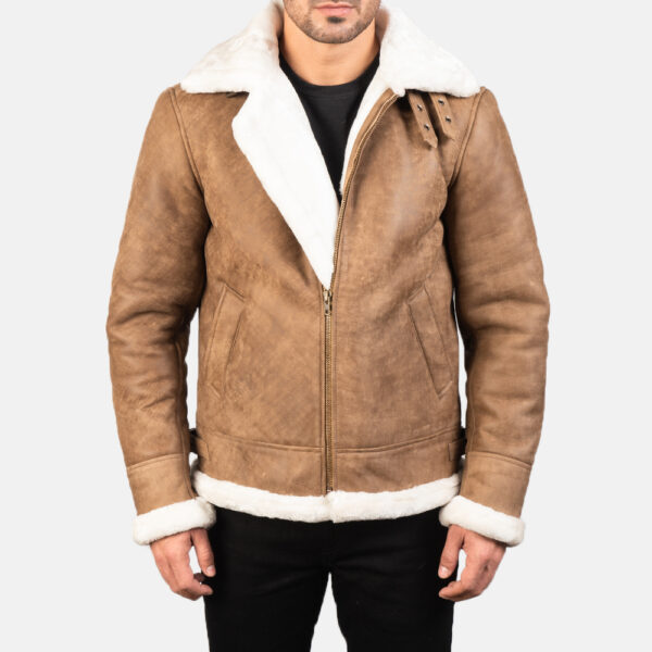 Francis B-3 Distressed Brown Leather Bomber Jacket - Image 6