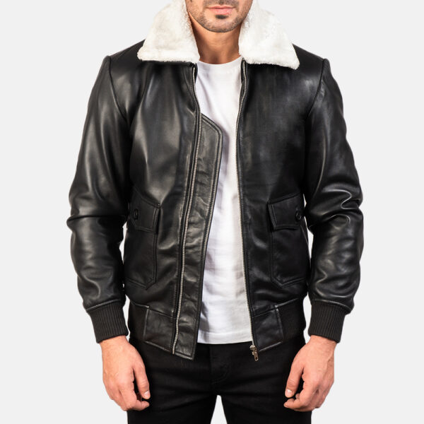 Airin G-1 Black & White Leather Bomber Jacket - Image 6