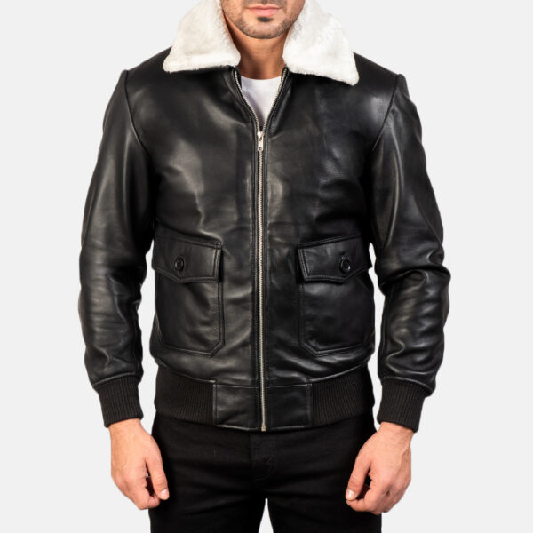 Airin G-1 Black & White Leather Bomber Jacket - Image 2