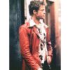 Brad Pitt Fight Club Red Leather Jacket for Men