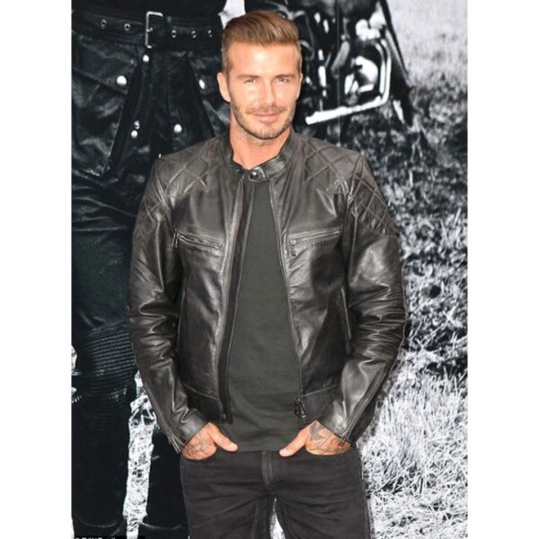 David Beckham Black Leather Biker Jacket