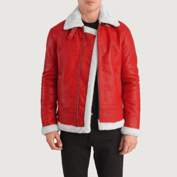 Francis B-3 Shearling Red Leather Bomber Jacket on Sale
