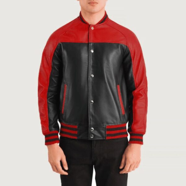 Terrance Black and Red Varsity Leather Jacket