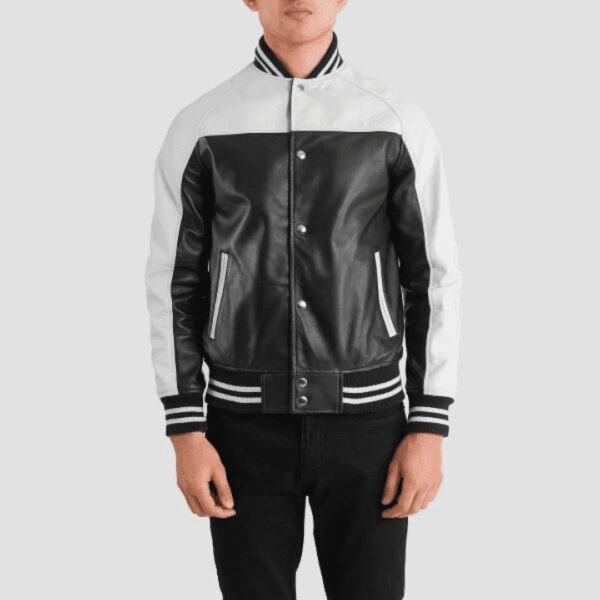 Terrance Black and White Varsity Leather Jacket