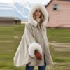 Hooded Fur Trimmed Cape For Women Hooded Fur Trimmed Cape For Women