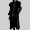 Selena Gomez Black Leather Fur Coat