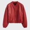 Trendy Red Leather Bomber Jacket for Women