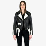 Black And White Leather Biker Jacket 02