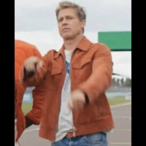 F1 Movie 2025 Brad Pitt Brown Suede Jacket 01