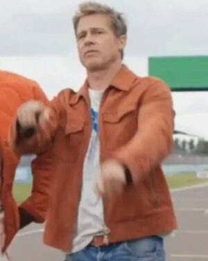 F1 Movie 2025 Brad Pitt Brown Suede Jacket 01