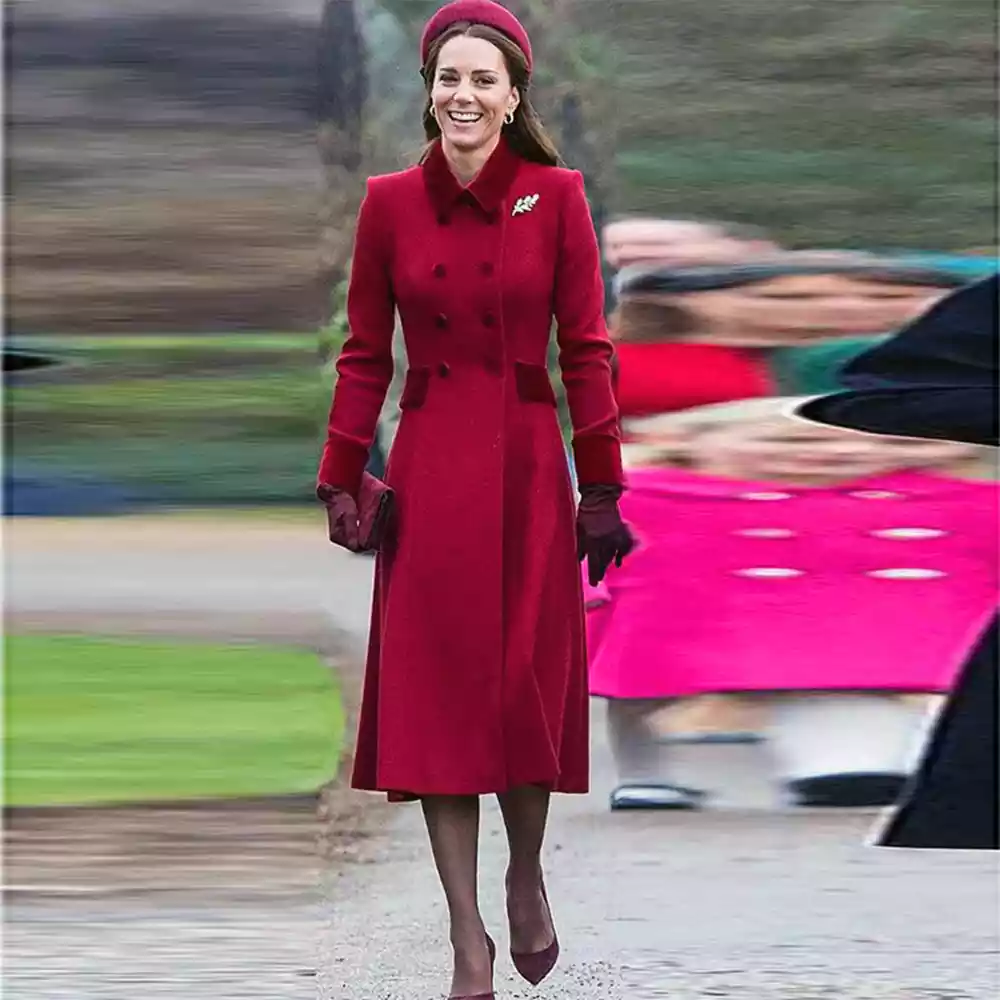 Princess Kate Middleton Red Long Wool Coat 01