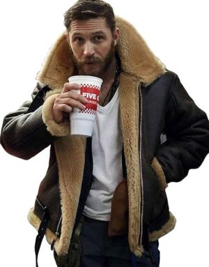 Tom Hardy Shearling Lining Brown Leather Jacket 01
