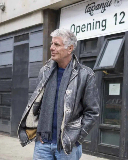 Anthony Bourdain Grey Leather Jacket 02