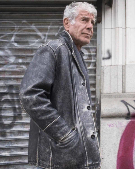 Anthony Bourdain Grey Leather Jacket 03