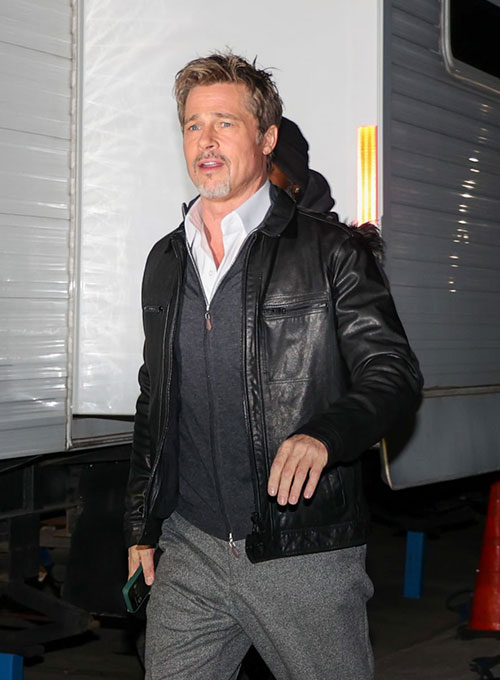 Brad Pitt Black Leather Jacket 02