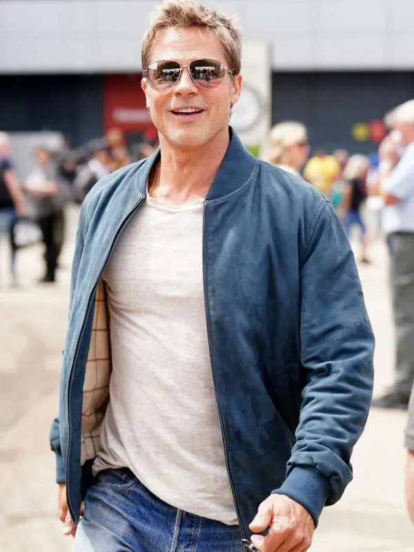 Brad Pitt blue Bomber Jacket from F1 2025 02