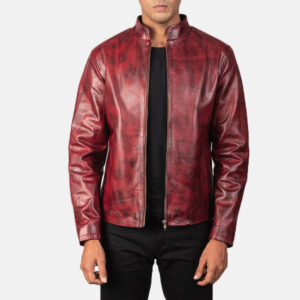 Distressed Burgundy Leather Jacket for Men 01