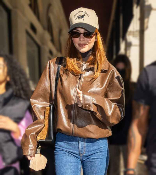 Kendall Jenner Brown Leather Jacket 02