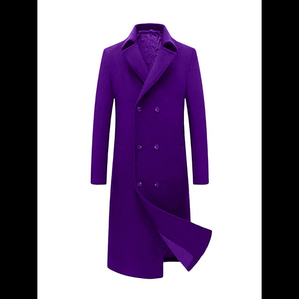 Mens Long Wool Purple Trench Coat 01