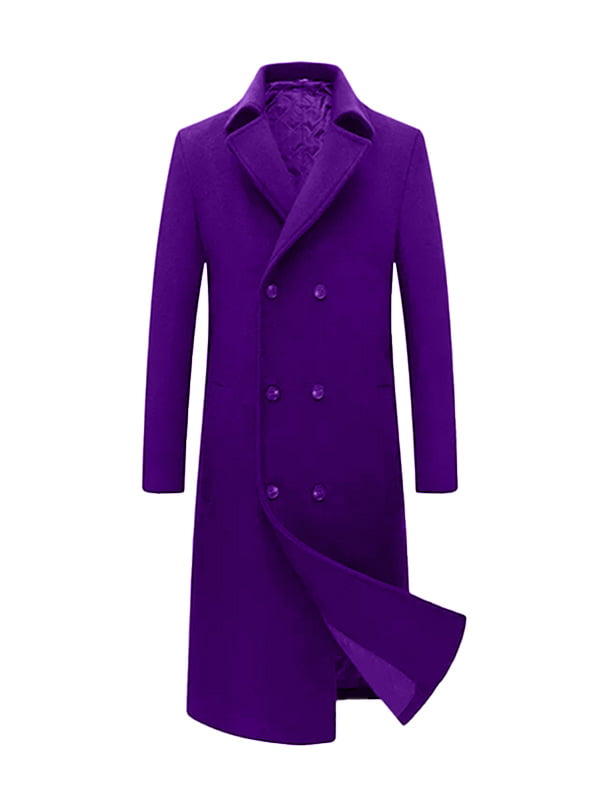 Mens Long Wool Purple Trench Coat 02