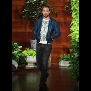 Ryan Gosling Blue Leather Jacket 01