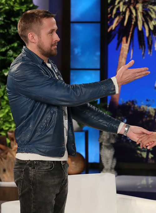 Ryan Gosling Blue Leather Jacket 02