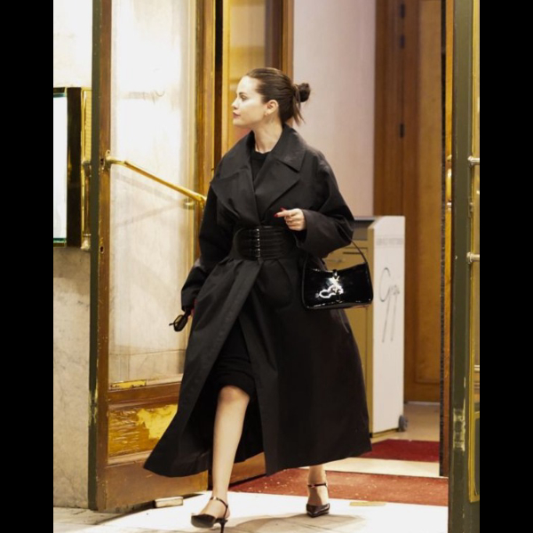 Selena Gomez Black Trench Coat For Women 01