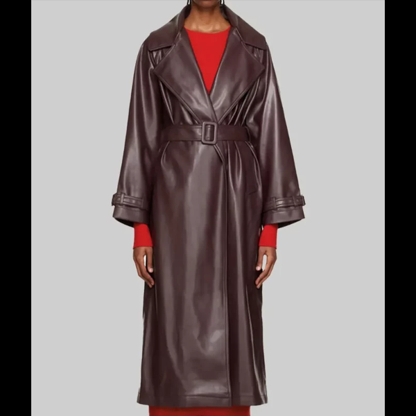 Selena Gomez Maroon Wrap Coat From Only Murders in the Building 01