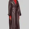Selena Gomez Maroon Wrap Coat From Only Murders in the Building 02