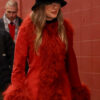 Taylor Swift Chiefs Game Red Fur Coat 04