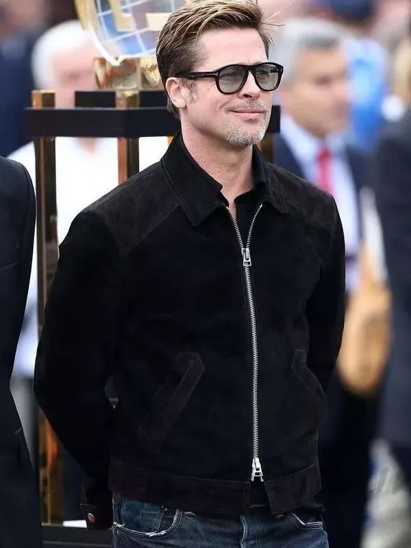 f1 2025 brad pitt black suede leather jacket 02