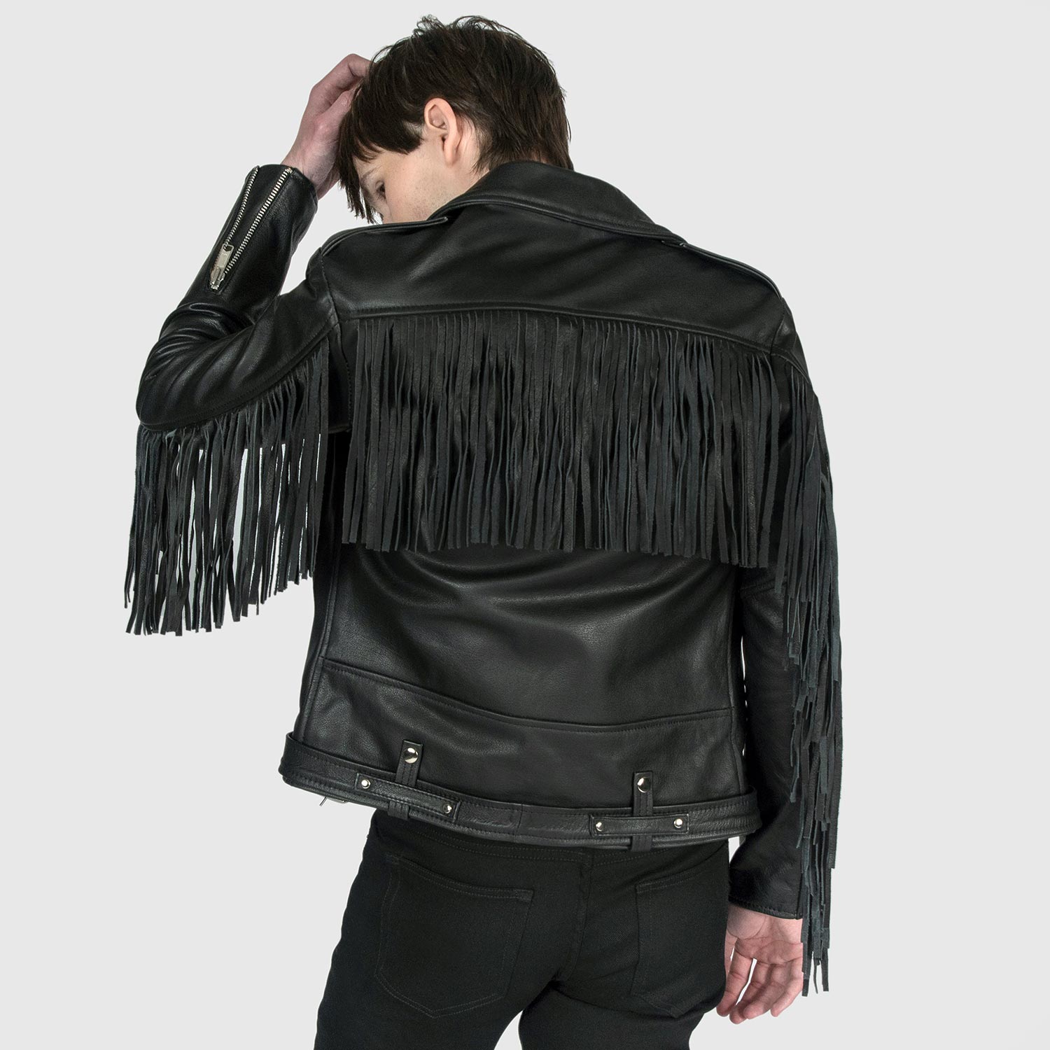 Black Fringe Leather Jacket For Men And Women 05